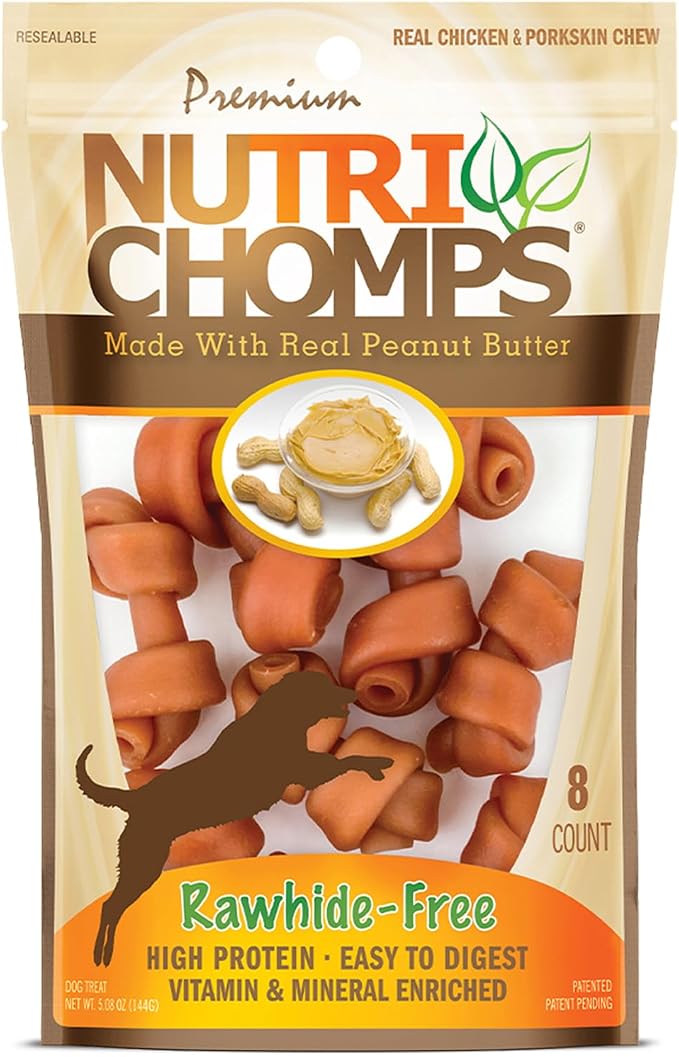 Dog Chews, 2.5-inch Knots, Easy to Digest, Rawhide-Free Dog Treats, 8 Count, Real Peanut Butter flavor