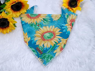 Unique style paws Dog Bandana, Sunflower Print 1PC Washable Square Dog Scarfs for Small Medium Large Dogs Adjustable Dogs Bib Scarfs for Girl or Boy Dogs