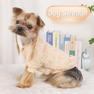 Dog Sweater Sweaters for Small Dogs Girl Purple Fleece Clothes Winter Soft Thickening Warm Puppy Boy Teacup Yorkie Chihuahua (M,Khaki)