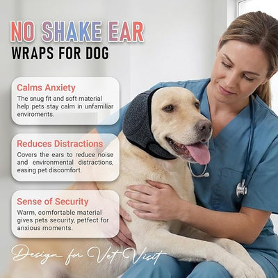 Dog Head Wrap - No Shake Ear Wrap Snood for Noise & Anxiety Relief, Ear Protector with Calming Hoodie, Dog Headband Ear Muffs for Hematoma, Grooming and Drying (Pearl Gray, M(Head Circle:14"-19"))