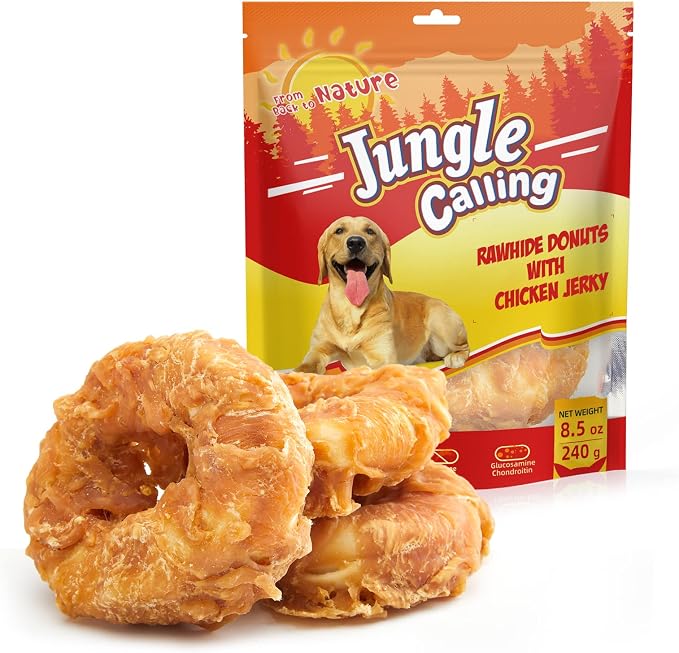 Dog Treats Long Lasting, Rawhide Chews for Dogs, Chicken Wrapped Rawhide Donuts, Chewy Snacks for Medium Large Dogs