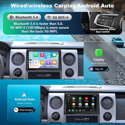 Upgrade 9 Inch,Android 13 (4Ram 64Rom) 5GWiFi Car Radio Stereo Replacement for Ford F150 F-150 2009-2012,Wireless CarPlay/Android Auto/FM/AM/RDS/1080P Backup Camera ((4GB RAM + 64GB) Premium)
