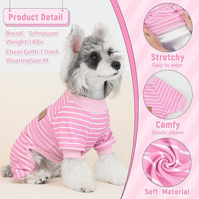 XPUDAC 4 Pack Dog Pajamas Striped Dog Clothes for Small Medium Dogs Girl Boy Comfy Puppy Outfit Doggy Jammies Onesie Pet Costume, Purple, Pink, Orange, 2XL