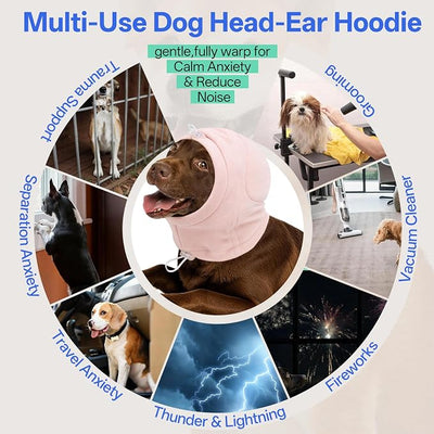 MIGOHI Small Dog Anxiety Relief Ear Muffs - Anti-Slip Dog Ear Cover for Thunderstorm, Fireworks, Sound Reducing Ear Padding & Keep Warm Wrap for Small Dog,M,Pink