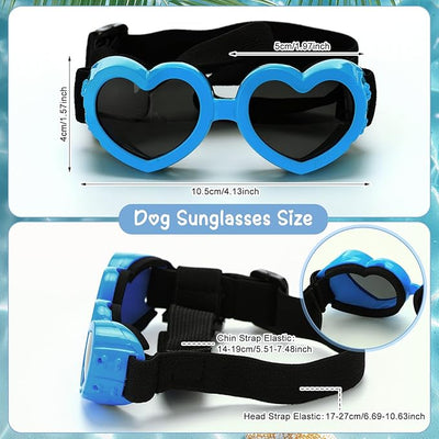 Small Summer T-Shirts Set Include Adjustable Pet Hat with Ear Holes Breathable Hawaiian Dog Shirt Heart Shape Sunglasses Beach Outfit Set for Puppy Small Medium Pets Dog Cat(Blue,S)
