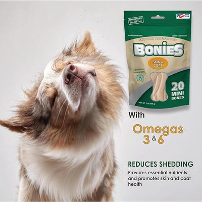 Bonies Natural Skin & Coat Formula Medium-Sized Single Bone - Promote Silky Coat & Healthy Skin, Healthy Teeth & Fresh Breath, Low Calories - Chicken Flavor, [Medium Dogs], 8 Bones
