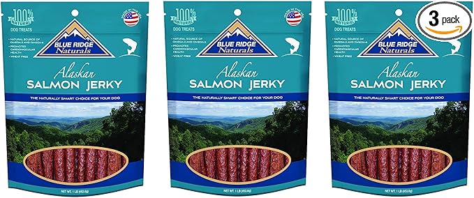 Blue Ridge Naturals (3 Pack) Oven Baked Salmon Jerky Dog Treats, 3 Pounds Total