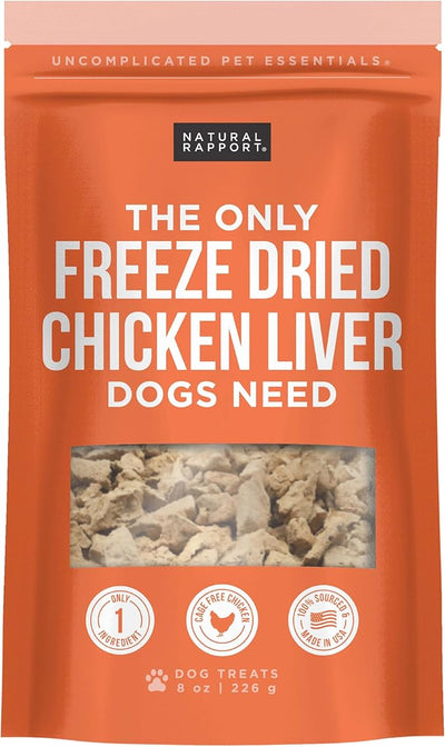 Natural Rapport Freeze Dried Chicken Liver Dog Treats - Single Ingredient, High Protein Training Treats for Small & Large Dogs (8 oz Value Size) (1000+ Treats)