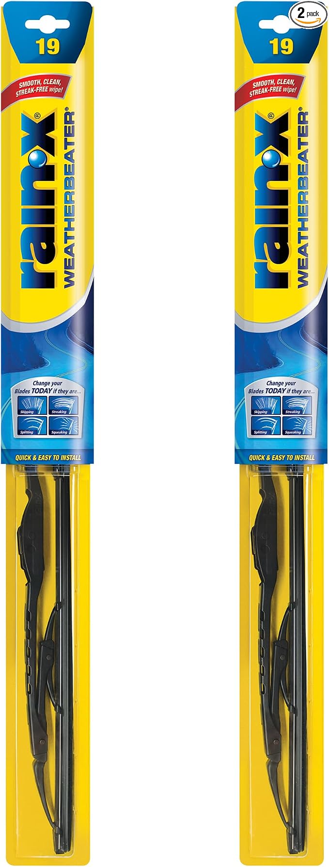 Rain-X 820153 WeatherBeater Wiper Blades, 19" Windshield Wipers (Pack Of 2), Automotive Replacement Windshield Wiper Blades That Meet Or Exceed OEM Quality And Durability Standards