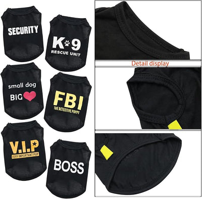 Boss K9 Security Print Vest for Chihuahua, Yorkies - Black Small Dog Boy Summer Casual Fashion Outfits