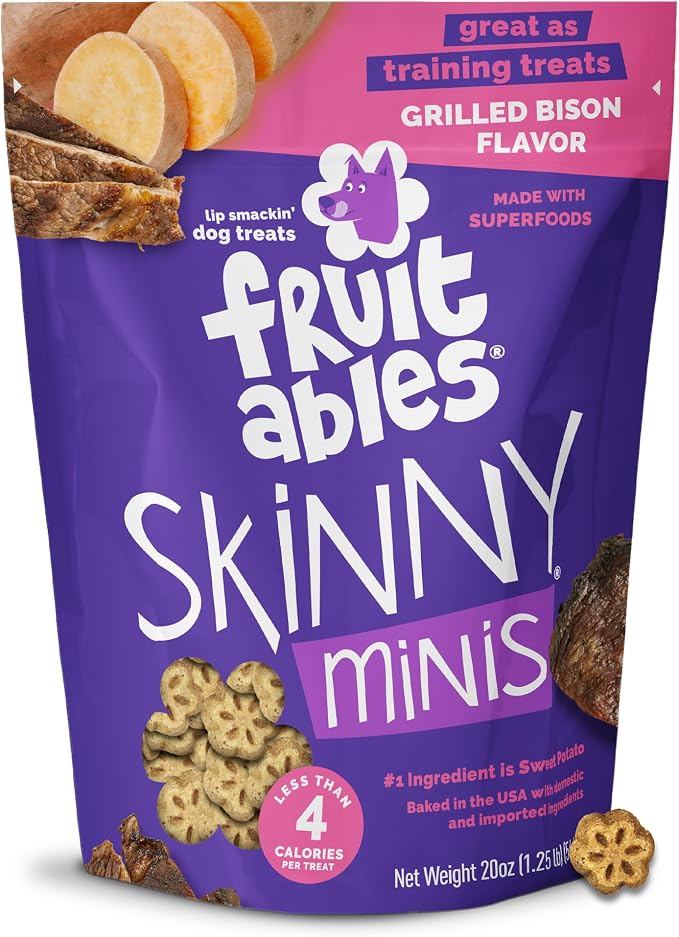 Skinny Mini Dog Treats, Healthy Sweet Potato Treat for Dogs, Low Calorie & Delicious, Puppy Training, No Wheat, Corn or Soy, Made in the USA, Grilled Bison Flavor, 20oz