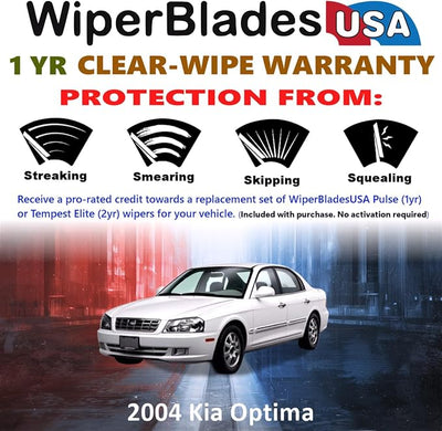 WiperBladesUSA Wiper Blades Set w/ 1yr warranty compatible with Kia Optima 2004 Wipers (Set of 2) Pulse Wipers