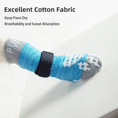 PUPTECK Anti-Slip Dog Socks with Double Sides Grips for Small Medium Large Dogs Hardwood Floors Prevents Licking, Dog Shoes for Hot Pavement Traction Control Paw Protector for Senior Dogs Blue L