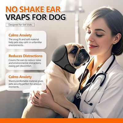 JOHNBOLIN Dog Ear Muffs & No Shake Ear Wrap for Hematoma, Bathing, Drying, Swim& Noise Anxiety Relief- Elastic Waterproof Ear Protector with Calming Hoodie Design for Grooming/Head Ear Cover (Grey, S)