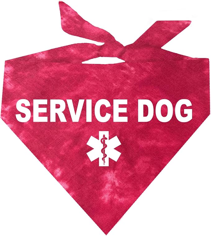 Service Dog Dog Bandana | 100% Cotton Tie Dye Triangle |Service Dog | Working Animal | Assistance | One Size | Red Scrunch (307)