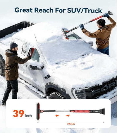 TrySpace All-Around High-Efficiency Cleaning 39 inch Extendable Snow Brush and Ice Scraper with Squeegee, Shovel, Ice Scrapers for Car Windshield, Truck, SUV Snow Removal Tool, Winter Car Accessories