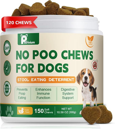 No Poo Chews - Coprophagia Deterrent for Dogs, No Poop Eating Deterrent for Dogs, Stopping Dog from Eating Poop Supplement with Probiotics & Digestive Enzymes, Duck Flavor