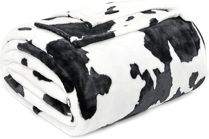 Cow Print Blanket for Girls Boys, 40x50 inches | Small Soft Fleece Throw, For Car Airplane Stroller Travel, Warm Fuzzy Plush, All Seasons, Home Dorm Decor
