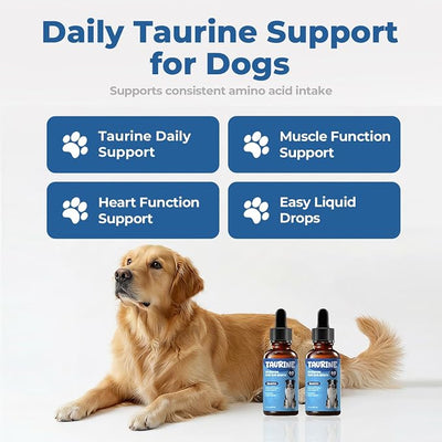 Taurine Supplement for Dogs Drops, Daily Amino Acid Liquid Drops for Heart Function, Muscle Support, Energy Balance & Physical Stability, 60 ml