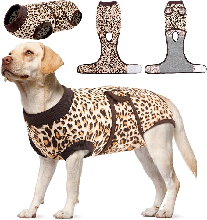 Dog Surgery Suit, Comfy Dog Recovery Suit Female Doggie Onesie for Surgery, Post-Op Onesie for Female & Male Dogs, Soft Protective Wear, BrownLeopard XL