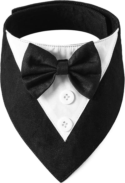 ADOGGYGO Formal Dog Tuxedo, Wedding Puppy Bandana Collar with Bowtie, Adjustable Puppy Birthday Wedding Tux Outfit for Extra Small Dogs Cats (XS, Black)