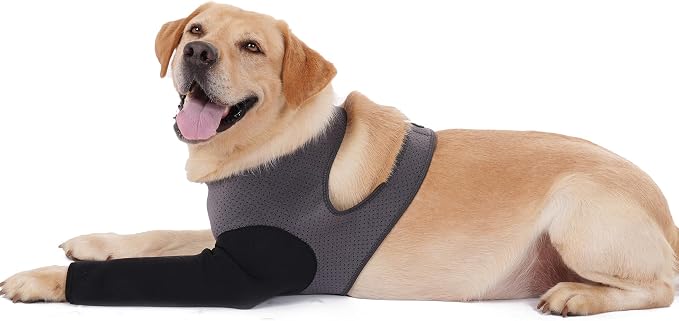 Dog Recovery Sleeve, Dog Recovery Suit, Abrasion Resistant Sleeve Front Leg, Washable 2.5mm Thick and Breathable, Pet Wounds Prevent Licking, Bite (3XLarge, Grey-Black)