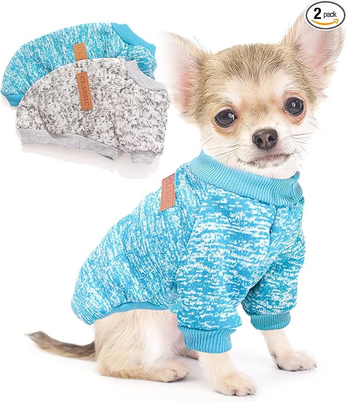 2 Pieces Dog Sweaters for Small Dogs Clothes Male Winter Fleece Puppy Sweater Warm Thick Outfit Pet Small Dog Sweater for Boy Girl Yorkie Chihuahua,XS