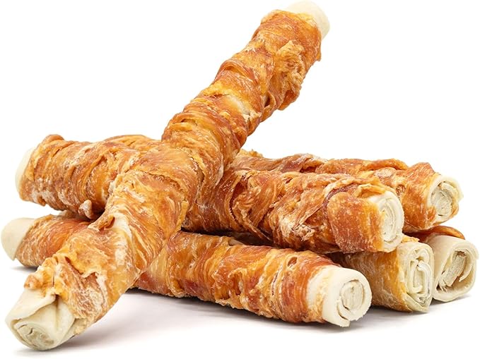 Dog Treats, 9 Inch Chicken Wrapped Rawhide Rolls Snacks, Teeth Cleaning and Long Lasting Chews for Medium and Large Dogs, 23.28oz (6 Count-Pack of 1)