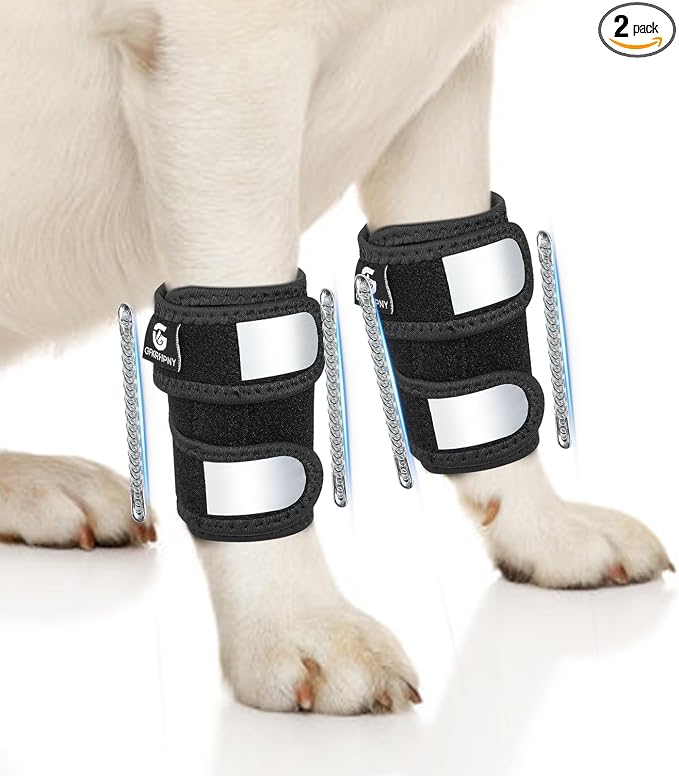 Pair of Dog Leg Braces for Front Hock Joint, Dog Front Leg Wrist Brace with Metal Spring Inserts, Dog Leg Sleeve with Reflective Straps, Prevents Injuries and Sprains, M/L