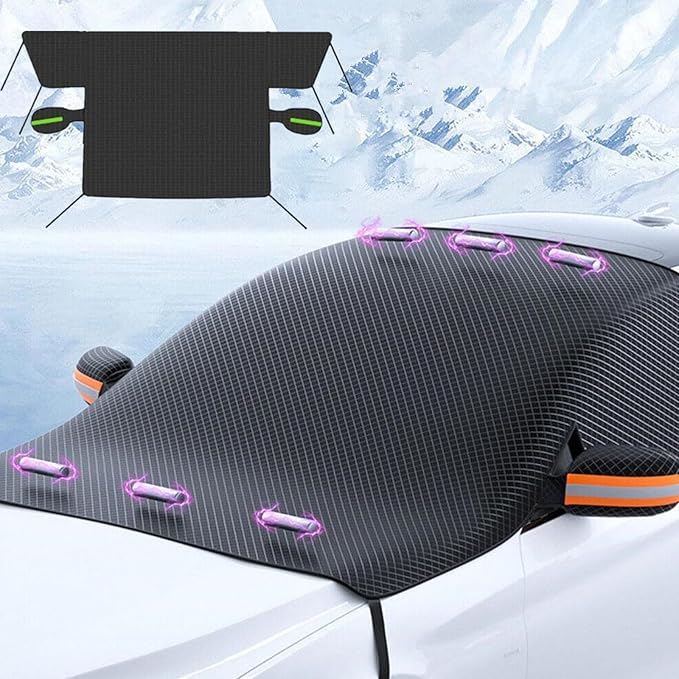 Car Windshield Snow Cover for Tesla Cybertruck 2024, Car Windshield Cover for Ice and Snow Winter Magnetic Windshield Frost Cover with Side Mirror Covers for Most Vehicle Car SUV,A/Orange