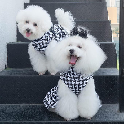 CuteBone Turtleneck Dog Velvet Dress Puppy Skirt Costume Pet Clothes Cat Apparel with Bow Hair Rope for Small Dogs CVD04M