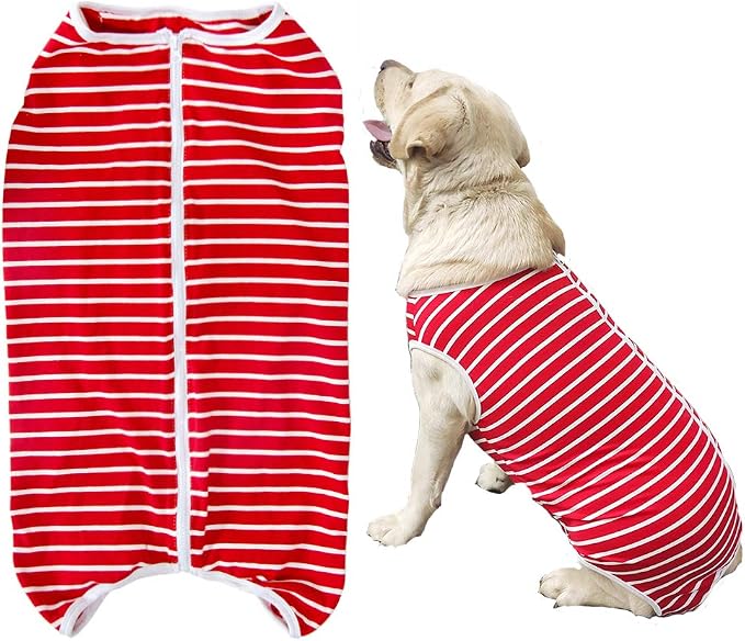Dog’s Recovery Suit Post Surgery Shirt for Female Male Dog, E-Collar Alternative Wound Protective Clothes (red White-XL)