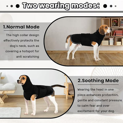 Dog Anxiety Vest with Hoodie,Breathable Dog Thunder Jacket for Thunderstorms,Fireworks,Vet Visits,Separation,Adjustable Calming Vest for Small Medium Large Dogs,Black,2XL
