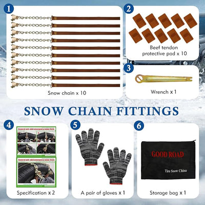 10pcs 175-285mm Anti Slip Tire Snow Chains | Emergency Anti-Slip Blocks, Fits Cars, SUV, Trucks & Lawn Tractors, Great Traction on Icy, Snowy & Muddy Roads