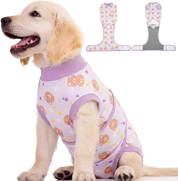 Dog Surgery Recovery Suit, Soft Breathable Dog Recovery Suit for Female Spay Male Nueuter, Anti Licking Puppy Onesie Pet Surgical Suit for Dogs Abdominal Wounds Skin Disease, Bear XS