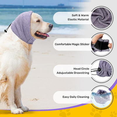 Dog Ear Muffs Noise Reducing Protection, Ear Cover Wraps for Dogs Bath Grooming Drying Swimming Warm Winter,Adjustable Dog Calming Hoodie for Hematoma Anxiety Firework Thunder Sleeping Shower Cap (SP)