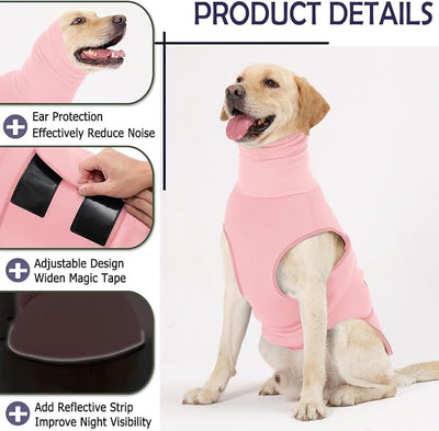 KOESON Dog Anxiety Shirt with Ear Wrap for Extra Large Dogs, Adjustable Dog Calming Hoodie for Separation Anxiety, Thunder, Fireworks, Travel, Soft & Breathable Dog Thunder Vest, Pink XXXL