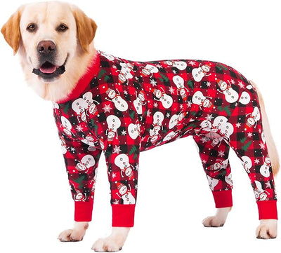 Dog Recovery Suit After Surgery Female Male, Medium Large Dog Neuter Shirt Cone Alternatives Prevent Licking Surgical Onesies (Xmas Snowman, 3XL)