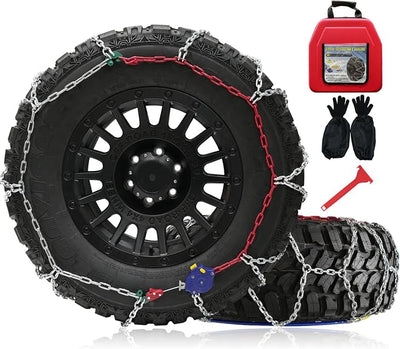 Snow Chains for Pickup Trucks, 2 Piece x 12mm, 1 Minute Quick Installation Tire Chains with Automatic Tensioner, Heavy-Duty Emergency Tire Traction Chain for Pickup Trucks and Off-Road SUVs (HYR-A)
