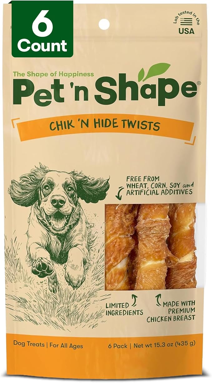 Pet n Shape Chik n Hide Twist - Chicken Wrapped Rawhide Natural Dog Treats, Large, 6 Count