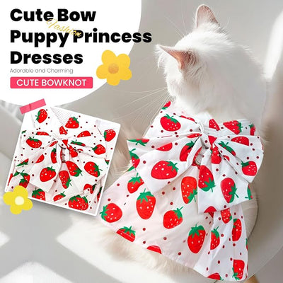 ABRRLO Cute Dog Dress Small Dog Clothes For Girls Female Puppy Outfits Red Strawberry Pet Summer Clothes Bowknot Doggy Cat Princess Dresses Harness for Holiday Birthday Party Costume Clothing (Red,XS)
