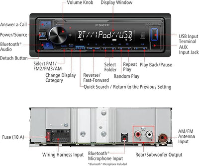 KENWOOD KMM-BT270U Bluetooth Digital Media Car Stereo Receiver with USB Port – AM/FM Radio, MP3 Player, High Contrast LCD, Detachable Face Plate, Single DIN, 13-Band EQ
