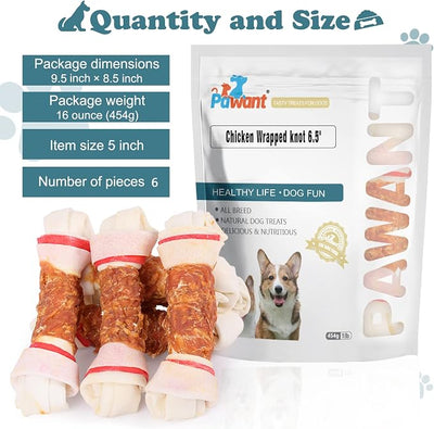 Dog Treats Chicken Wrapped Rawhide Bones and Chicken Wrapped Sweet Potato Dog Treats, Puppy Training Snacks
