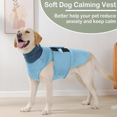 KOESON Reflective Dog Thunder Jacket Anxiety Calming Vest, Adjustable Dog Calming Hoodie with Ear Wrap, Breathable Dog Anti-Anxiety Vest for Thunder, Fireworks, Travel, Separation, Blue L