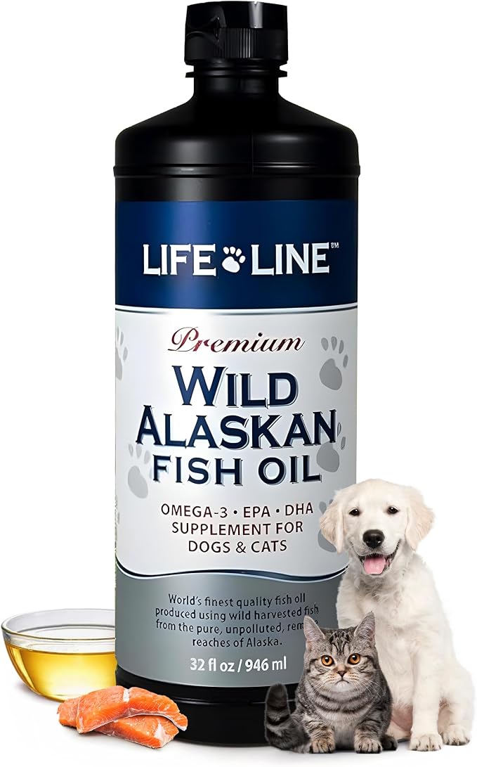 Wild Alaskan Fish Oil for Dogs and Cats 32oz – Omega 3 Fish Oil Supplement for Skin & Coat – Supports Brain, Eye & Heart Health in Dogs & Cats