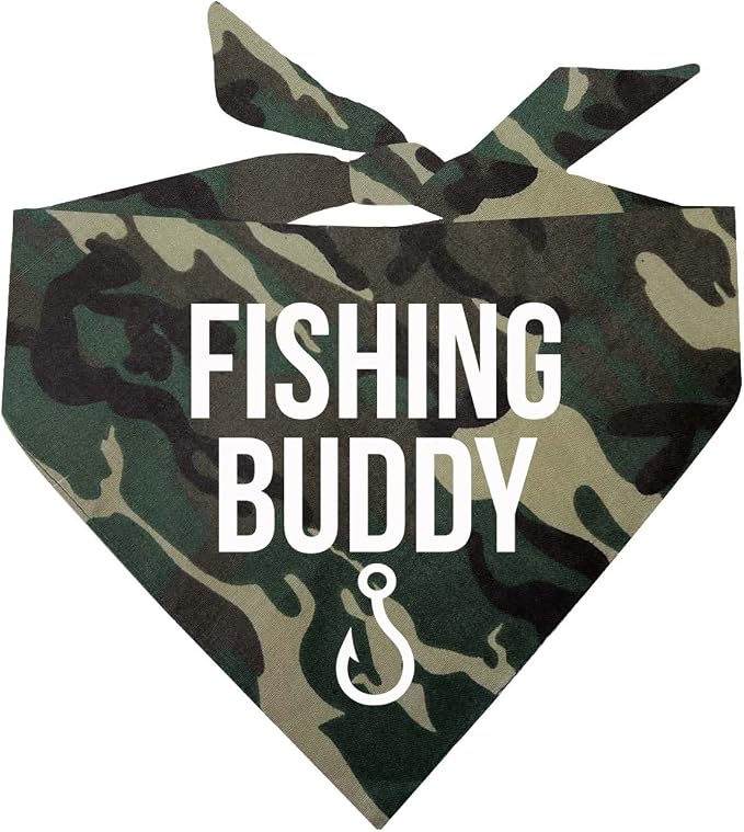 Fishing Buddy Dog Bandana | 100% Cotton Adjustable Triangle | Made in USA | Boat & Fishing | Captain | Beach & Lake | Summer | Outdoors |Father's Day | Camo, X-Small (99)