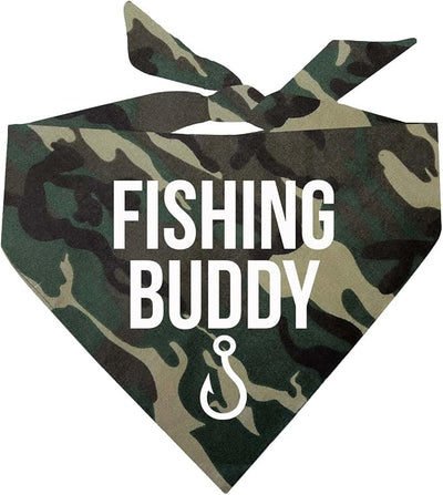 Fishing Buddy Dog Bandana | 100% Cotton Adjustable Triangle | Made in USA | Boat & Fishing | Captain | Beach & Lake | Summer | Outdoors |Father's Day | Camo, One Size (99)