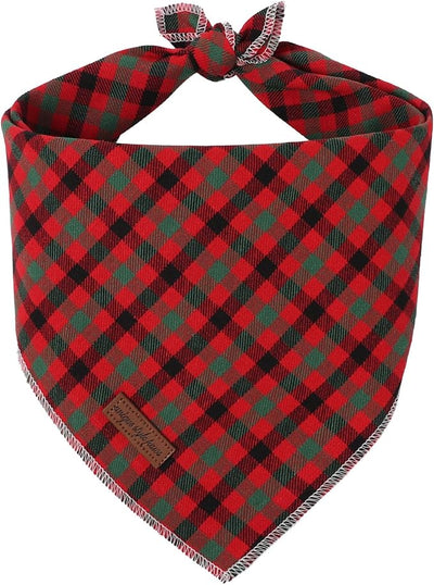 Unique style paws Dog Bandana, Christmas Plaid 1PC Washable Square Dog Scarfs for Small Medium Large Dogs Adjustable Dogs Bib Scarfs for Girl or Boy Dogs
