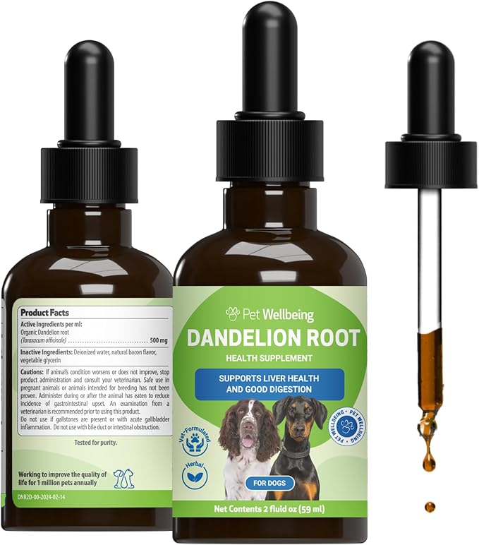 Dandelion Root for Dogs - Liver & Heart Health, Digestive Function, Blood Sugar Support, Certified Organic - Veterinarian-Formulated Herbal Supplement 2 oz (59 ml)