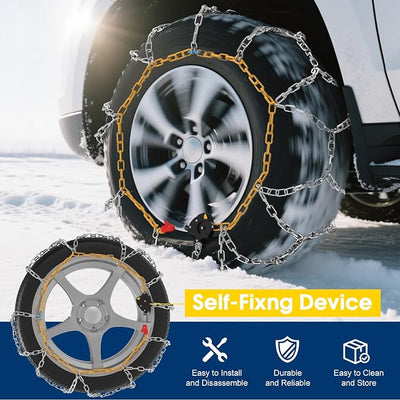 Auto-Fixing Snow Chains, 30s Quick Fit Easy Installation Tire-Chains, Portable Reusable High Carbon Steel Anti Slip Tire Chain for Passenger Car, Pickup Trucks and SUV - Set of 2